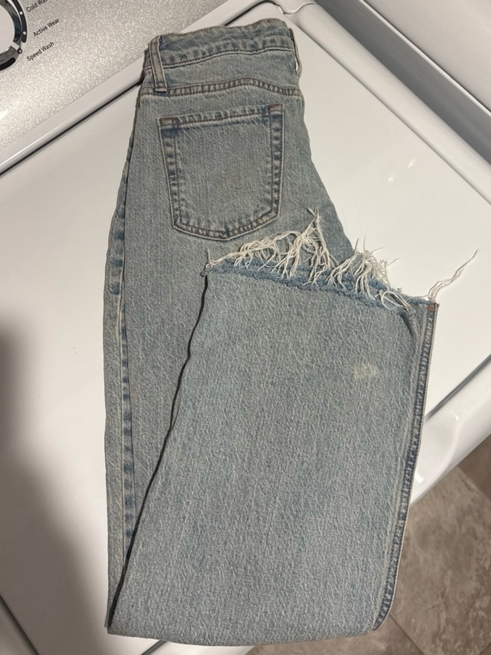 High-Rise Light Blue kids Jeans with Frayed Hem